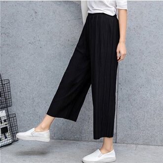 Vouw Geplooide Broek Vrouwen Broek Voor Vrouwen Bottoms Lente Zomer Casual Broek Midden Taille Wijde Pijpen Broek Vrouwelijke Pantalon mujer zwart