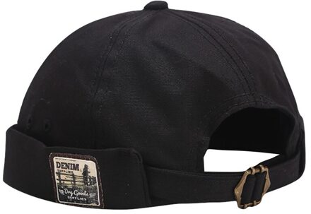 Vouw Skullcap Retro Mannen Sailor Cap Vrouwen Warm Rolde Manchet Emmer Cap Brimless Hoed Verstelbare Muts Motorkap Mutsen zwart