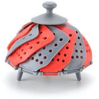 Vouwen Dampende Rack Plastic Lotus Stoomboot Schotel Stoom Voedsel Stoomboot Mand Mesh Groente Fornuis Stoomboot Kookgerei rood