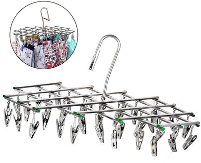 Vouwen Droogrek Ondergoed Sokken Clip Winddicht Rvs 35 Pinnen Clip Folding Swivel Haak Hanger Droogrek Wasserette