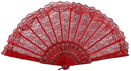 Vouwen Fans Hollow Kant Chinese Stijl Dance Wedding Hand Fans Retro Vouwen Held Bloemen Fans Decoratieve Abanico Rood