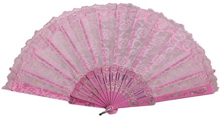 Vouwen Fans Hollow Kant Chinese Stijl Dance Wedding Hand Fans Retro Vouwen Held Bloemen Fans Decoratieve Abanico Roze