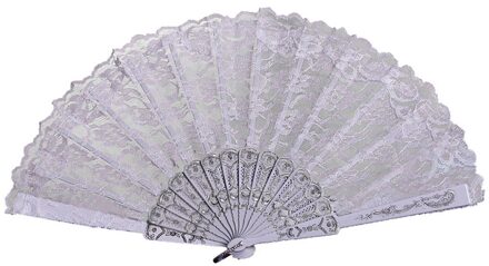 Vouwen Fans Hollow Kant Chinese Stijl Dance Wedding Hand Fans Retro Vouwen Held Bloemen Fans Decoratieve Abanico wit