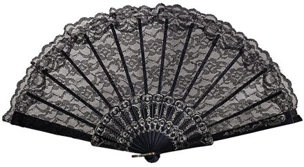 Vouwen Fans Hollow Kant Chinese Stijl Dance Wedding Hand Fans Retro Vouwen Held Bloemen Fans Decoratieve Abanico zwart