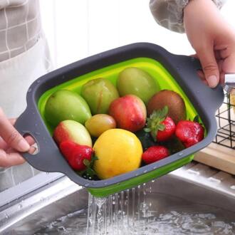 Vouwen Fruit Groente Wasmand Zeef Draagbare Inklapbare Keuken Opslag Vergiet Afdruiprek Wassen Mand Keuken Te plein rood / L
