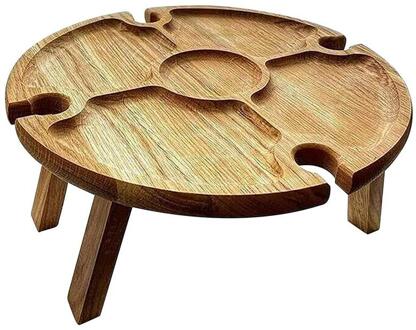 Vouwen Picknicktafel Houten Wijn Tafel 2 In 1 Wijn Glas Rack Ronde Desktop Mini Houten Desktop Snack & Kaas lade