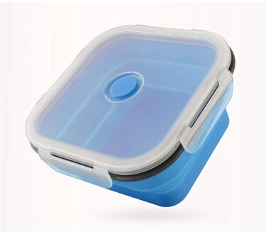 Vouwen Siliconen Instant Noodle Kom Met Deksel Vierkante Draagbare Inklapbare Ramen Kom Soep Kom Verse Doos Rijst Reizen Camping Doos Blauw / 900ml