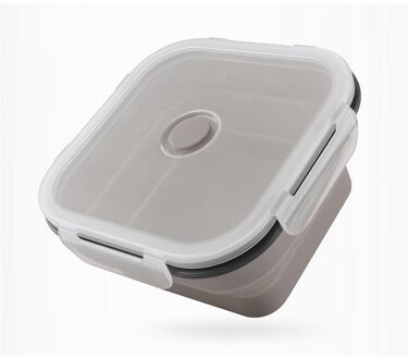 Vouwen Siliconen Instant Noodle Kom Met Deksel Vierkante Draagbare Inklapbare Ramen Kom Soep Kom Verse Doos Rijst Reizen Camping Doos Grijs / 1200ml