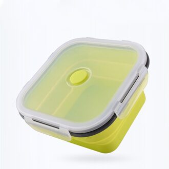 Vouwen Siliconen Instant Noodle Kom Met Deksel Vierkante Draagbare Inklapbare Ramen Kom Soep Kom Verse Doos Rijst Reizen Camping Doos groen / 1200ml