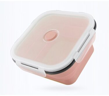 Vouwen Siliconen Instant Noodle Kom Met Deksel Vierkante Draagbare Inklapbare Ramen Kom Soep Kom Verse Doos Rijst Reizen Camping Doos Roze / 1200ml