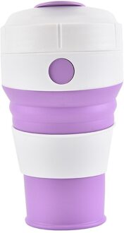 Vouwen Siliconen Koffie Mok Voor Buiten Met Stro Draagbare Water Cup Reizen Bpa Gratis Food Grade Opvouwbare Silicagel Melk cup paars