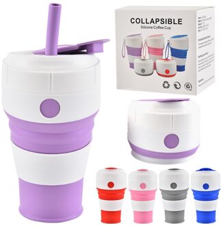 Vouwen Siliconen Koffie Mok Voor Buiten Met Stro Draagbare Water Cup Reizen Bpa Gratis Food Grade Opvouwbare Silicagel Melk cup zwart