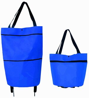 Vouwen Winkelen Pull Winkelwagen Trolley Tas Met Wielen Opvouwbare Boodschappentassen Herbruikbare Boodschappentassen Voedsel Organizer Groenten Zak Blauw