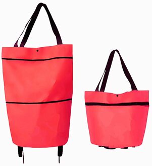 Vouwen Winkelen Pull Winkelwagen Trolley Tas Met Wielen Opvouwbare Boodschappentassen Herbruikbare Boodschappentassen Voedsel Organizer Groenten Zak Rood