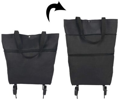 Vouwen Winkelen Pull Winkelwagen Trolley Tas Met Wielen Opvouwbare Boodschappentassen Herbruikbare Boodschappentassen Voedsel Organizer Groenten Zak zwart