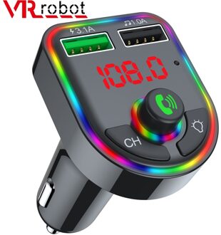 Vr Robot Bluetooth 5.0 Fm-zender Auto MP3 Speler Met Led Licht Draadloze Handsfree Car Kit Adapter Dual Usb Fast opladen