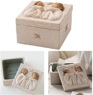 Vriendschap Gebeeldhouwde Handgeschilderde Waardevolle Aandenken Hars Doos Liefhebbers Sieraden Opbergdoos Vriend Box plein doos