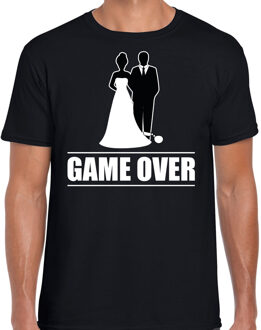 Vrijgezellen feest t-shirt heren - Game Over - zwart - bruiloft S