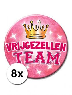 Vrijgezellen team button - 8x - XXL formaat - roze - Dia 10 cm - broche - feest artikelen