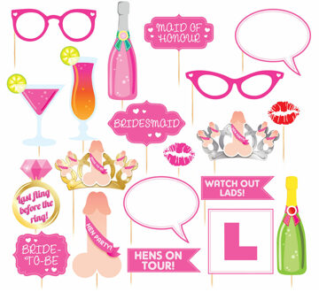 Vrijgezellenfeest Bruiloft foto props set - 20-delig - roze - party - photo booth accessoires
