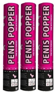 Vrijgezellenfeest Confetti kanon - 3x stuks - roze penissen - papier - 28 cm