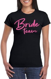 Vrijgezellenfeest T-shirt dames - Bride Team - zwart - glitter roze - bruiloft S
