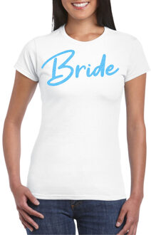Vrijgezellenfeest T-shirt dames - Bride - wit - glitter blauw - bruiloft XL