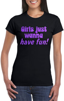 Vrijgezellenfeest t-shirt dames - Girls - zwart - paars glitter - foute party L