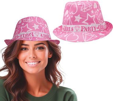 Vrijgezellenfeest trilbyhoed - 5x - dames - roze - Party Girls - team bride