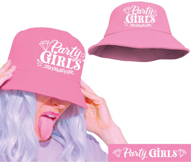 Vrijgezellenfeest vissershoedje - 5x - dames - roze - Party Girls - team bride