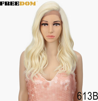 Vrijheid Synthetische Lace Pruik 20 Inche Body Wave Ombre Blond 613 Asymmetrie Pruiken Voor Zwarte Vrouwen Hittebestendige Mode Pruik 613B