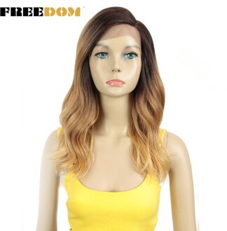 Vrijheid Synthetische Lace Pruik 20 Inche Body Wave Ombre Blond 613 Asymmetrie Pruiken Voor Zwarte Vrouwen Hittebestendige Mode Pruik TAT6-27-24E