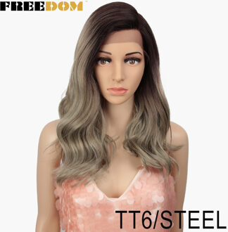 Vrijheid Synthetische Lace Pruik 20 Inche Body Wave Ombre Blond 613 Asymmetrie Pruiken Voor Zwarte Vrouwen Hittebestendige Mode Pruik TT6-staal