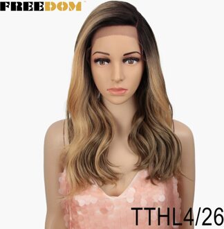 Vrijheid Synthetische Lace Pruik 20 Inche Body Wave Ombre Blond 613 Asymmetrie Pruiken Voor Zwarte Vrouwen Hittebestendige Mode Pruik TTHL4-26