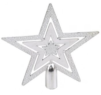 Vrolijk Kerstfeest Golden Ster Vijfpuntige Ster Kerstboom Top Kerst Decoratie Ster Creatieve Kerst Thuis Desktop Topper zilver