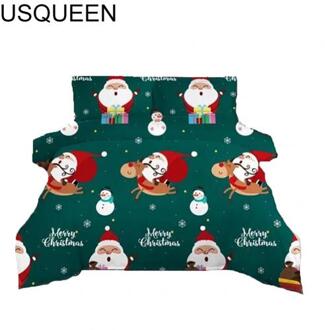 Vrolijk Kerstfeest Kerstman Herten Sneeuwpop Bed Dekbedovertrek Kussensloop Beddengoed Set US koningin