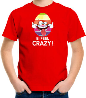 Vrolijk Paasei ei feel crazy t-shirt / shirt - rood - kinderen - Paas kleding / outfit XS (110-116)