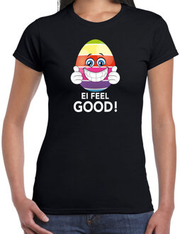 Vrolijk Paasei ei feel good t-shirt / shirt - zwart - dames - Paas kleding / outfit XS