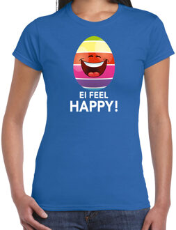 Vrolijk Paasei ei feel happy t-shirt / shirt - blauw - dames - Paas kleding / outfit L