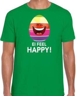 Vrolijk Paasei ei feel happy t-shirt / shirt - groen - heren - Paas kleding / outfit L