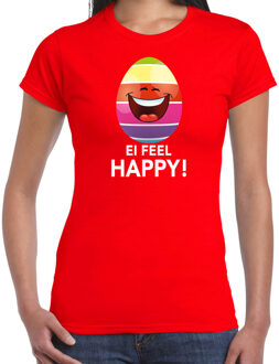 Vrolijk Paasei ei feel happy t-shirt / shirt - rood - dames - Paas kleding / outfit L