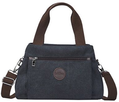 Vrouw Canvas Handtassen Casual Dame Zwervers Enkele Schoudertassen Meisjes Crossbody Pack Vintage Solid Multi-Pocket Dames Bakken Bolsas zwart