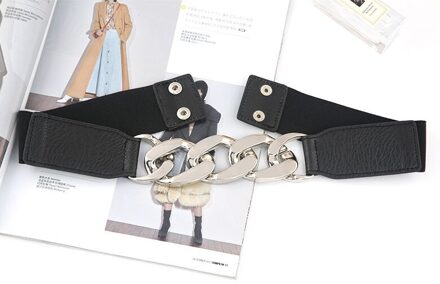 Vrouw Elastische Zwarte Band Ketting Versiering Taille Afdichting Knoppen Mode Jurk Riem Ondildo Dames Bovenvacht Accessoires Gouden zilver button