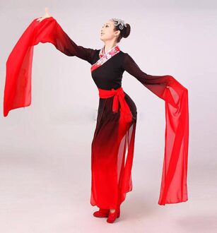 Vrouw Gradiënt Inkt Water Mouwen Kostuums Chinese Klassieke Dans Kleding Zwart Rood Lange Mouwen Hanfu Oude Fee Set