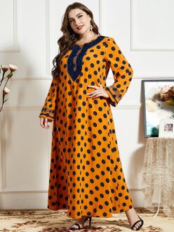 Vrouw Jurk Lente Herfst Lange Mouwen Borduren Polka Dot Print Casual Dress Losse Plus Size Maxi Lange Jurken Xl