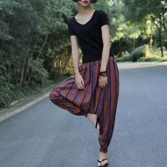 Vrouw Linnen Broek Bloeiers Vrouw Casual Reizen Harembroek Vloeistof Groot Kruis Broek Indian Nepal Baggy Broek Groen Rood Bruin Xl / Bruin