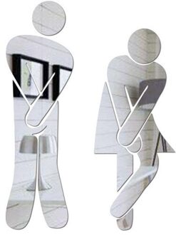 Vrouw & Man Wc Teken Spiegel Muursticker 3D Verwijderbare Badkamer Spiegel Stickers Voor Home Hotel Washroom Deur Teken Spiegel sticker Zilver