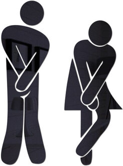Vrouw & Man Wc Teken Spiegel Muursticker 3D Verwijderbare Badkamer Spiegel Stickers Voor Home Hotel Washroom Deur Teken Spiegel sticker zwart
