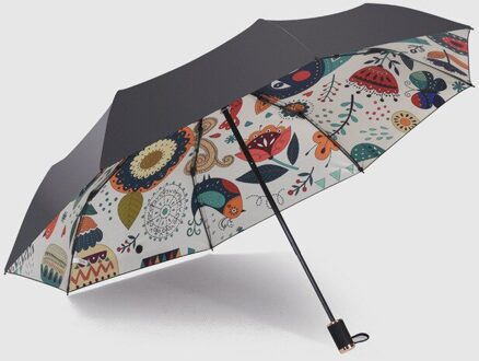 Vrouw Opvouwbare Paraplu Zwarte Coating Vrouwelijke Parasol Anti-Uv Bescherming Drie Vouwen Vrouwelijke 'S Business Paraplu beige kat