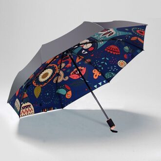 Vrouw Opvouwbare Paraplu Zwarte Coating Vrouwelijke Parasol Anti-Uv Bescherming Drie Vouwen Vrouwelijke 'S Business Paraplu marine kat